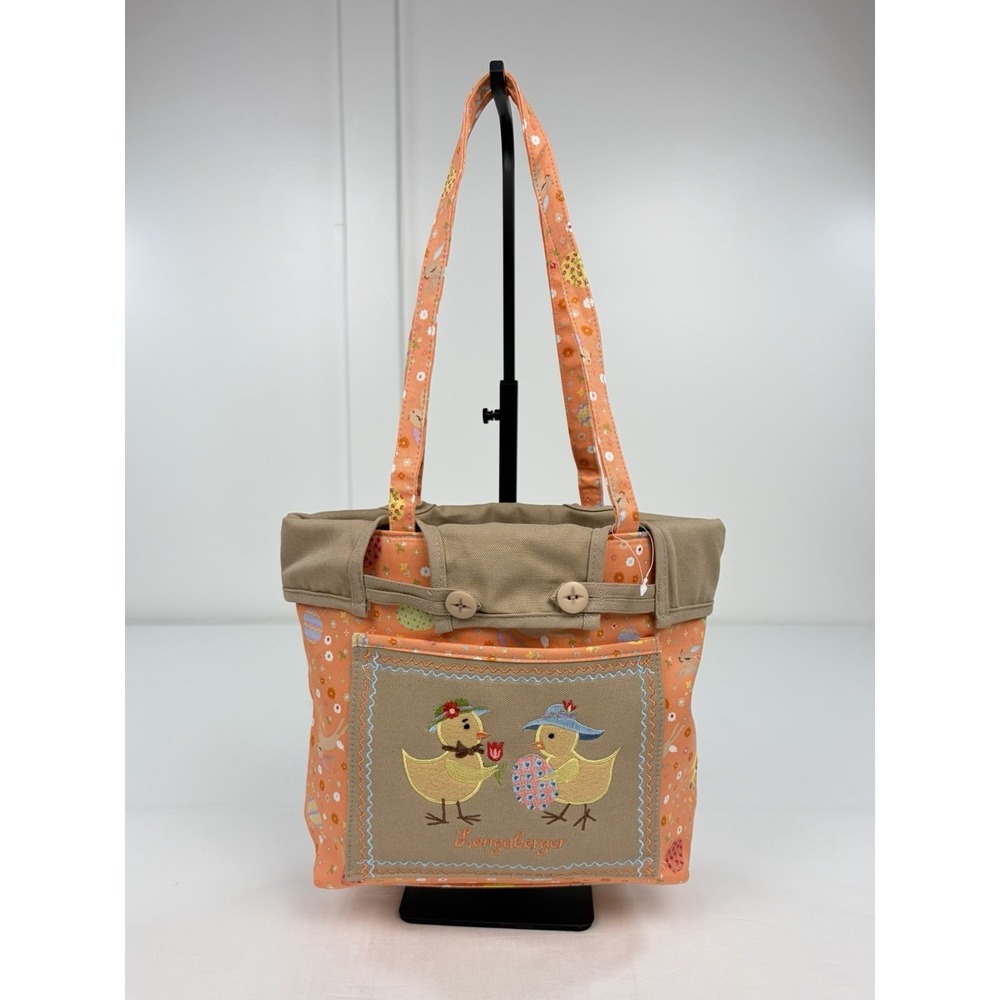New Longaberger Easter Fields Tote Bag Orange Canvas Embroidered Chick Purse